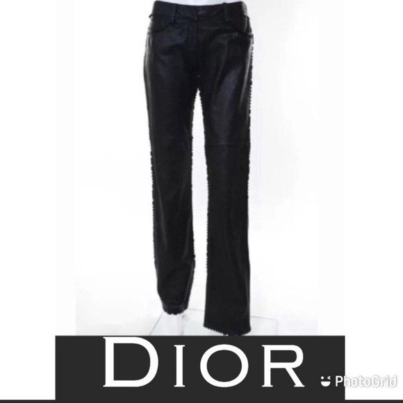 Authentic Christian Dior Boutique luxury designer Leather Scalloped Pants 4 - Picture 1 of 6